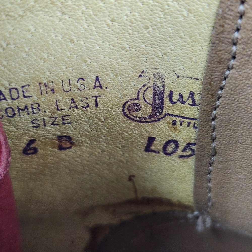 Justin Vintage Red Leather Brown Trim Lace Up Roper Western Boots Womens Size 6 - Picture 10 of 12